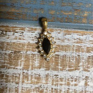 Gold-Tone Sunburst Pendant With Black Gemstone & Pearl Accents
